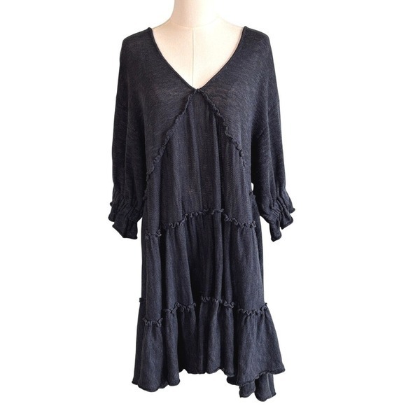 Free People Dresses & Skirts - Free People FP Beach Mini Dress Dark Navy XS S Tiered Ruffle Knit Boho Consign